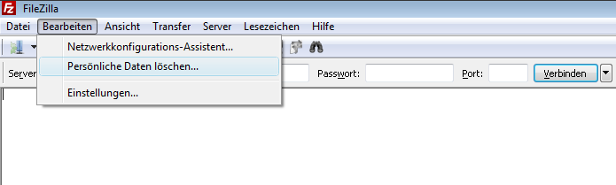 FileZilla - persönliche Daten löschen