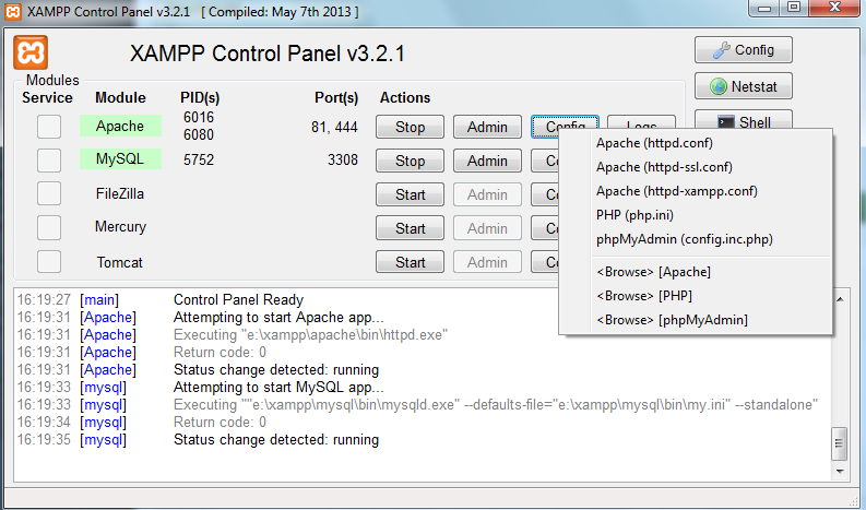 Xampp Control-Panel - Apache Konfiguration
